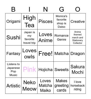 Monica's 25th Birthday Bingo Card