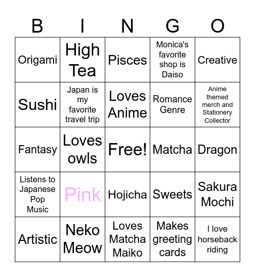 Monica's 25th Birthday Bingo Card