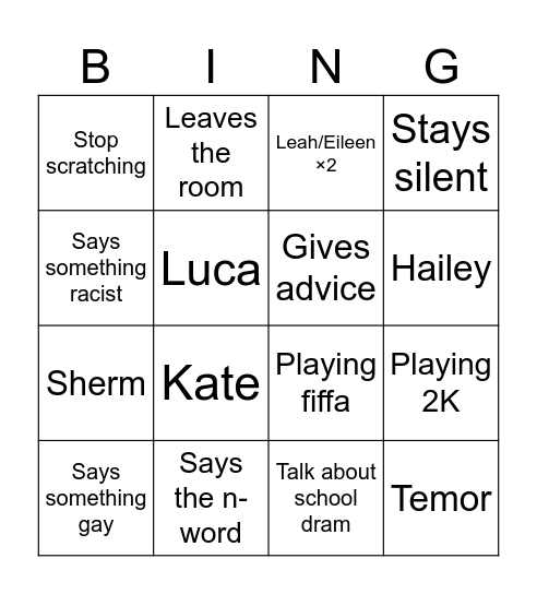 Justin Bingo Card