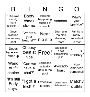 Love Island Bingo Card