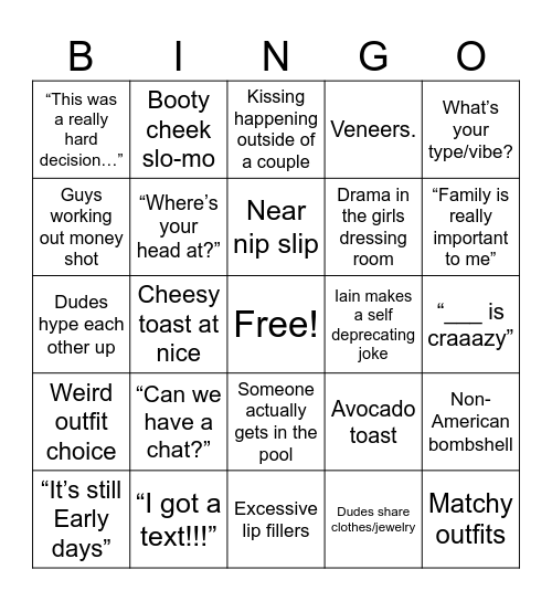 Love Island Bingo Card