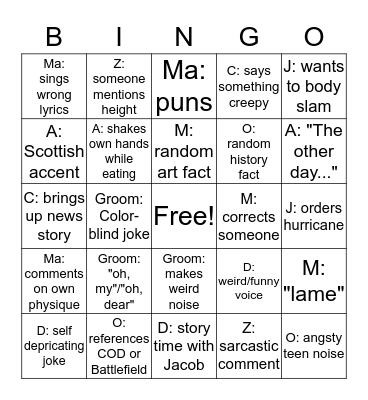 Bachelor Bingo - Nick Bingo Card