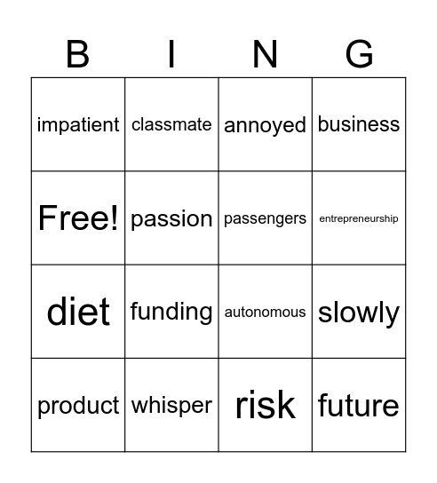 vocab Bingo Card