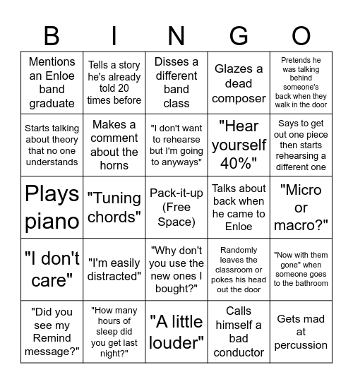 Mr. Hunter Bingo Card