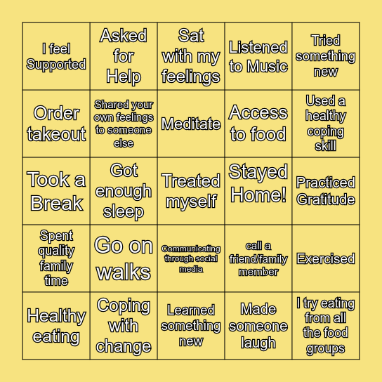 Self-Care Bingo Card