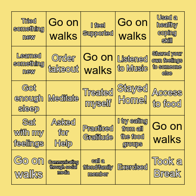 Self-Care Bingo Card