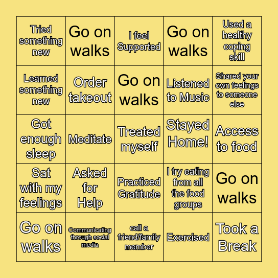 Self-Care Bingo Card