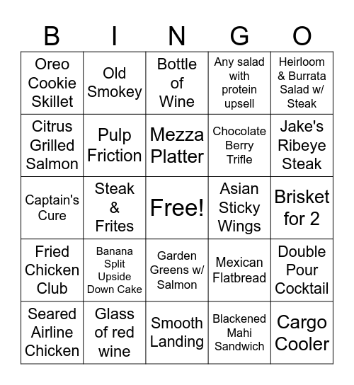 Jake's Bingo Card