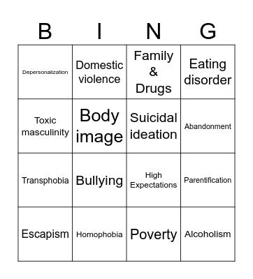 Ouchies Bingo Card