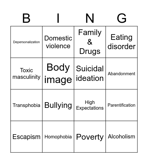 Ouchies Bingo Card