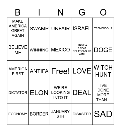 Aasim's State of the Union Bingo Party Bingo Card