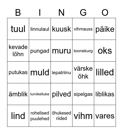 Kevade märgid Bingo Card