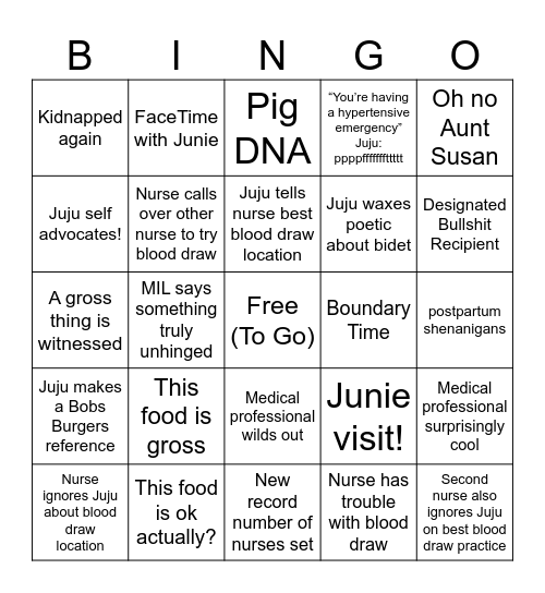 Hospital Times Bingo Card