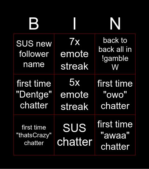 Untitled Bingo Card