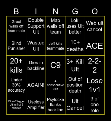 Marvel Rivals Bingo Card