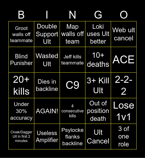 Marvel Rivals Bingo Card