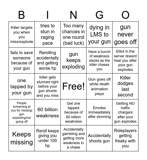 Chance Main Bingo Card