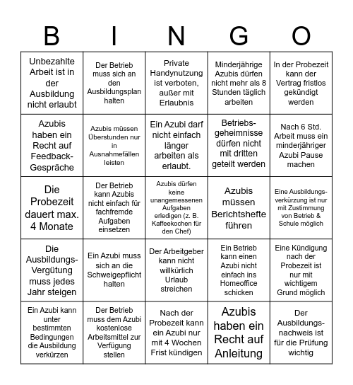 Azubi-Bingo: Deine Rechte und Pflichten! Bingo Card