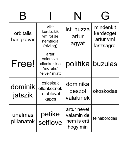 osztalyfonoki ora Bingo Card