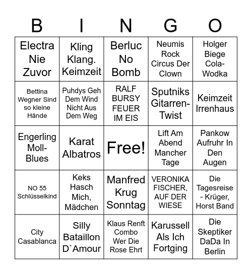 DDR-Hits Bingo Card