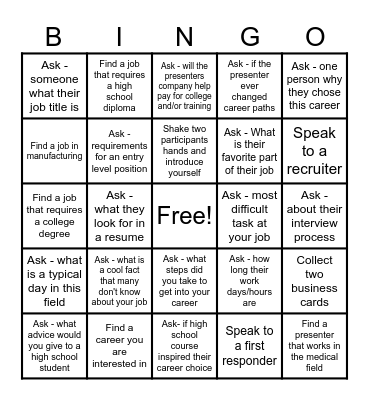 Career Fair Bingo Card
