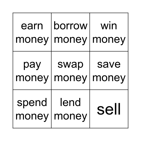 Money Bingo Card