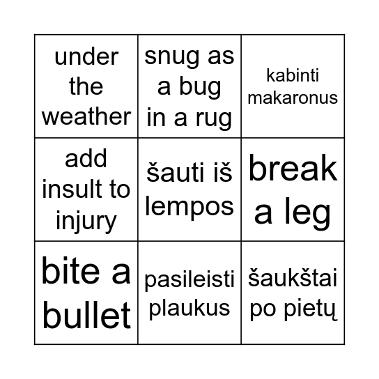 idioms Bingo Card