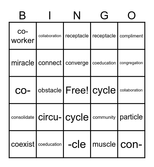 Affix Bingo Card
