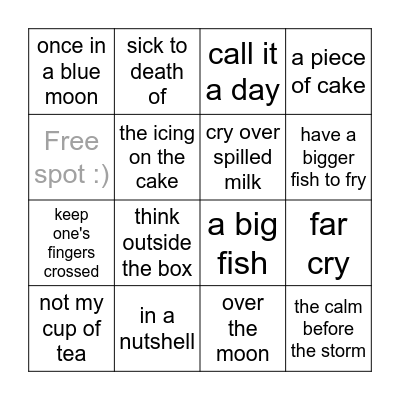 idioms Bingo Card