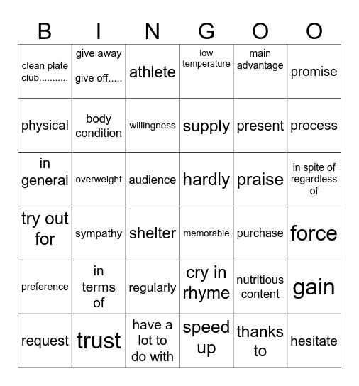 list 5 周测2 Bingo Card