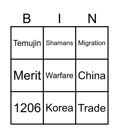 Rise of Mongols Bingo Card
