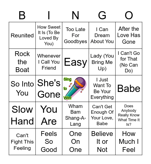 Yacht Rock II Bingo Card