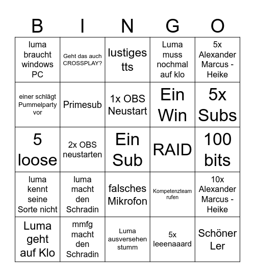 MMFG Bingo Card