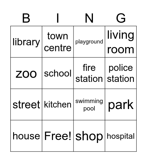 Places in town Bingo Card