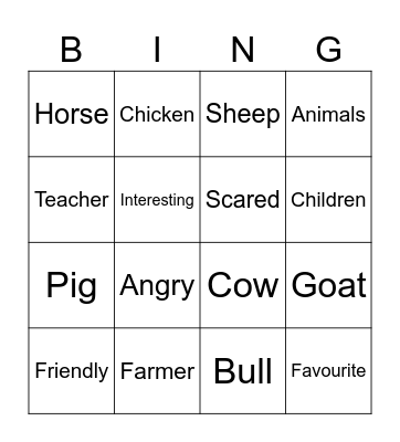 The Farm Bingo Card
