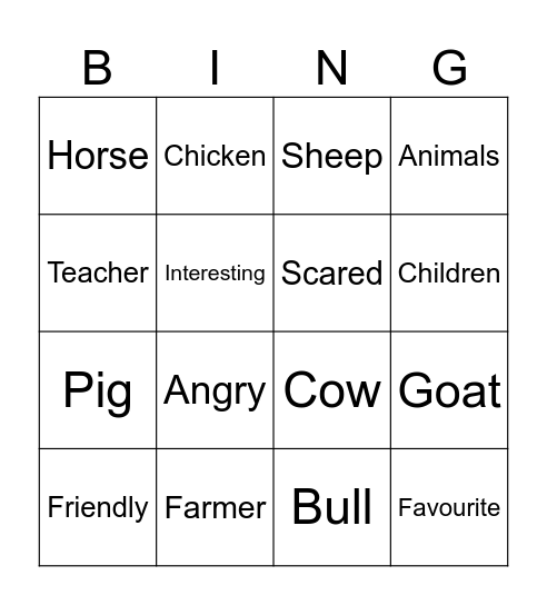 The Farm Bingo Card