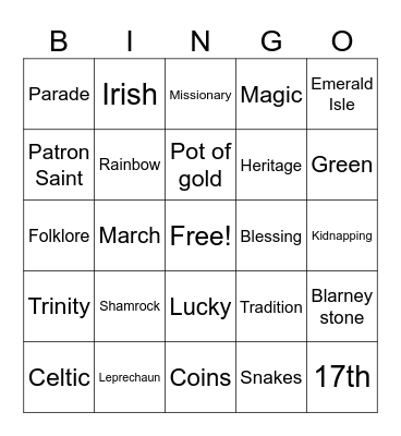 St. Patrick's day Bingo Card