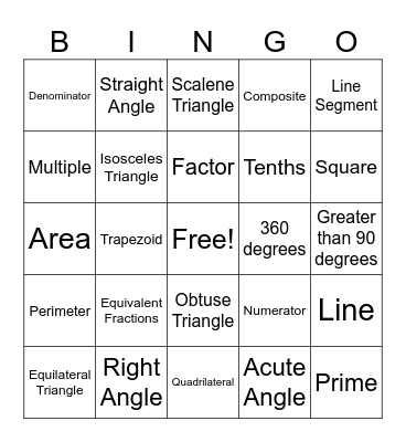 Rockin' Math Review Bingo Card