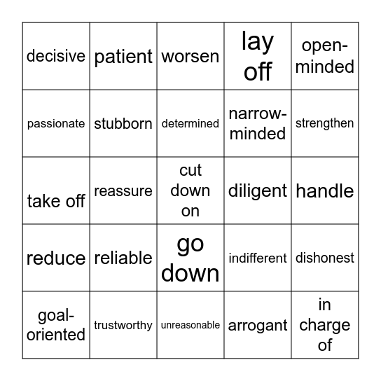 Words Revision Bingo Card