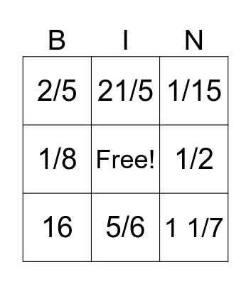 Equivalent Fractions and Simplest Form Bingo Card