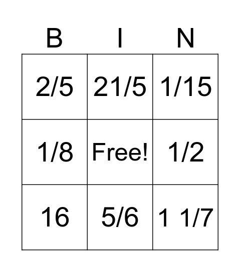 Equivalent Fractions and Simplest Form Bingo Card