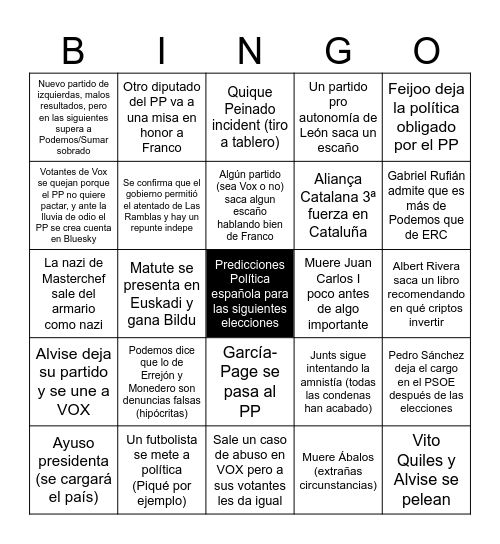 Predicciones política hasta 2028 Bingo Card