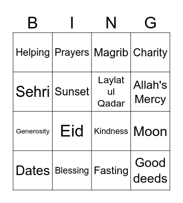 Ramadan Bingo Card