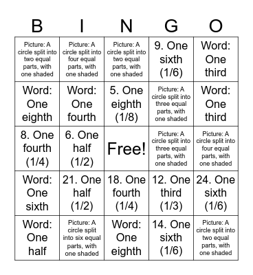 Fractions !! Bingo Card