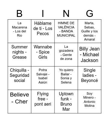 Beteró Bingo Musical Bingo Card
