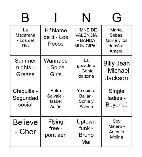 Beteró Bingo Musical Bingo Card