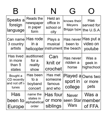 ATU HUMAN BINGO  Bingo Card