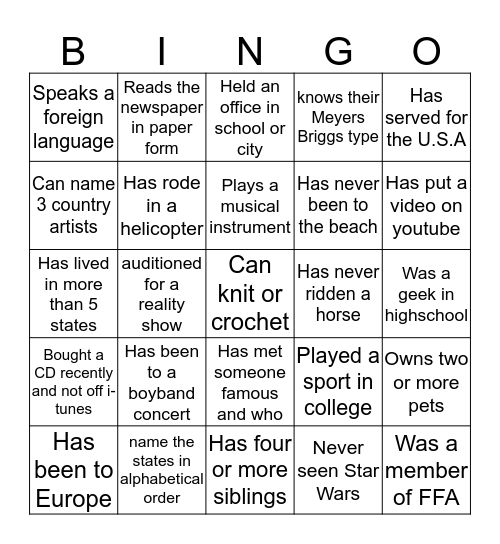 ATU HUMAN BINGO  Bingo Card