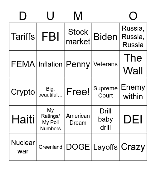 2025 Address to Congress Bingo Card