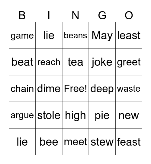 Vowel Team Bingo Card